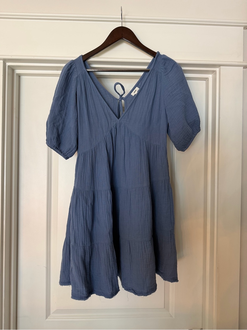 aerie Dusty Blue V-Neck Tie-Back Gauze Dress